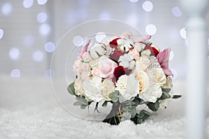 Pink wedding bouquet with cotton flowers