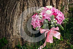Pink Wedding Bouquet with a pink bow