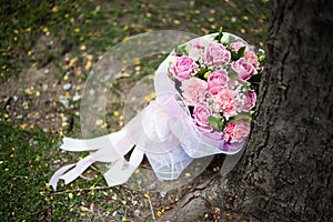 Pink wedding bouquet of roses