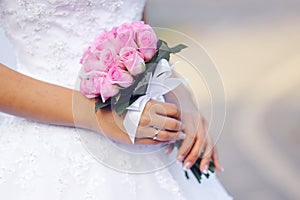 Pink wedding bridal bouquet of roses