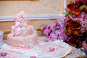 Pink Wedding cake on a table