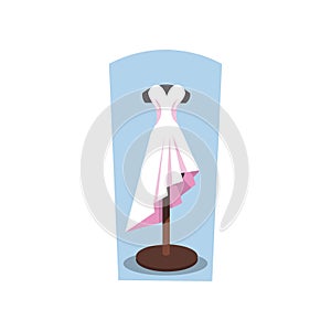 Pink wedding dress on a mannequin vector illustration in a flat cartoon style