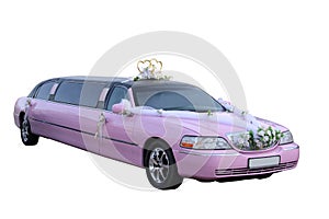 Pink wedding limousine