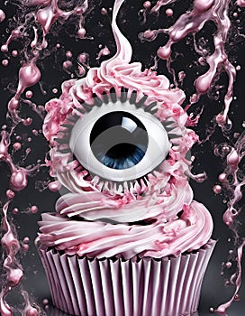 Pink Whipped Cupcake Spooky Eye