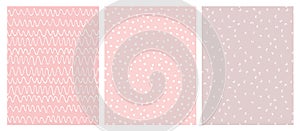 Pink and White Abstract Hand Drawn Childish Vector Pattern Set.