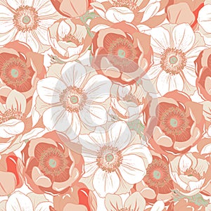 Pink and white anemones romantic pattern