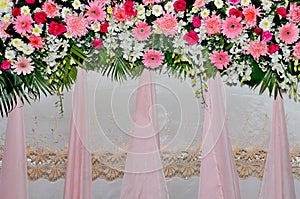Pink and white backdrop flowers arrangement