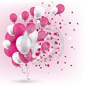 Pink White Balloons Confetti White Cover Hearts