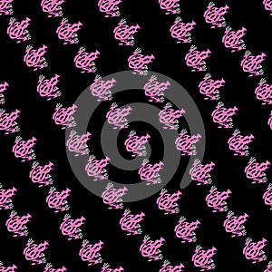 Pink, white & black froggy in diagonal on a black background.