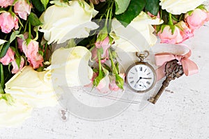 Pink and white blooming roses