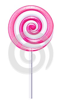 Pink and white candy. Strawberry lollipop.