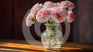 Pink and White Carnations in a Vase