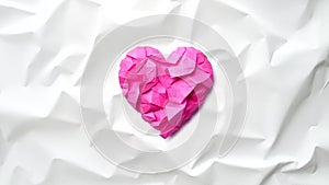 Pink & White Crumpled Paper Heart Shape Stop Motion Looped Background