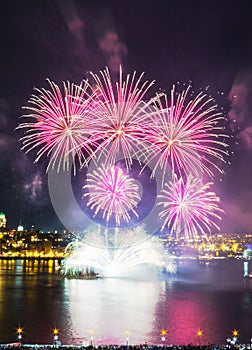 Pink, white, and green fireworks | Quebec City