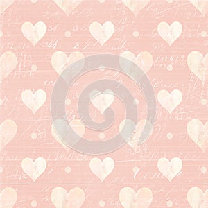 Pink and White hearts and Script Background