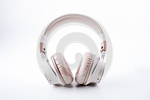 pink white isolated headphones on white background
