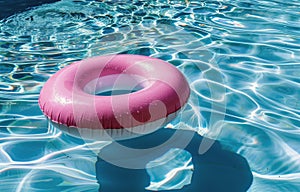 Pink and White Life Preserver Floating in Pool