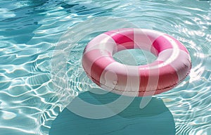 Pink and White Life Preserver Floating in Pool