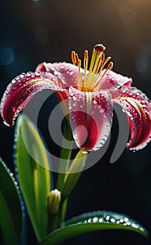 Pink and White Lily: Close-Up Blossoms on Black Background