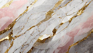 Pink and white marble with gold veins. Textured background. Decorative acrylic paint pouring rock marble texture.