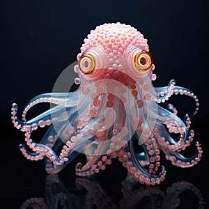 a pink and white octopus with orange eyes