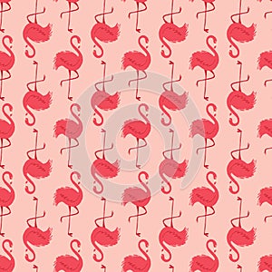 A pink and white pattern of flamingos