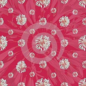 Pink and White Radial Flowers Motif Seamless Pattern