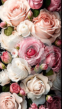 Pink and white roses. Background