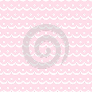 Pink and white scalloped lacy edge embroidery, seamless pattern, vector