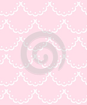 Pink and white scalloped lacy edge embroidery, seamless pattern, vector