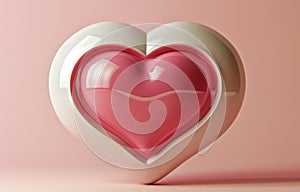 pink and white speech bubble with a heart inside
