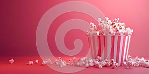 Pink and White Striped Bucket Filled With Popcorn. Generative AI
