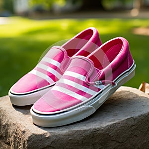 Pink And White Striped Vans Slip On Hightops By Caravan