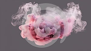 a pink and white substance floating in the air with smoke coming out of it