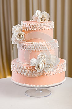 Pink and white wedding cake