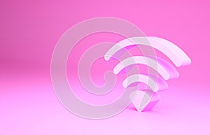 Pink Wi-Fi wireless internet network symbol icon isolated on pink background. Minimalism concept. 3d illustration 3D