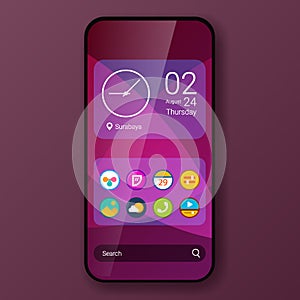 Pink widget user interface home screen realistic smartphone design