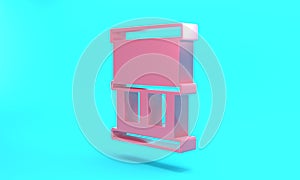 Pink Window with curtains in the room icon isolated on turquoise blue background. Minimalism concept. 3D render