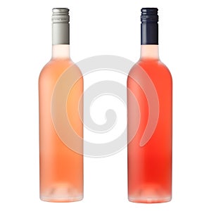 Pink wine bottles on white