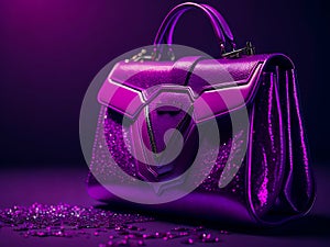 pink women\'s bag with lots of sparkles and glitter glowing background. Generative AI