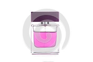 Pink women`s perfume in beautiful bottle isolated on white background