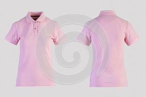 Pink womens blank polo shirt, front and back view