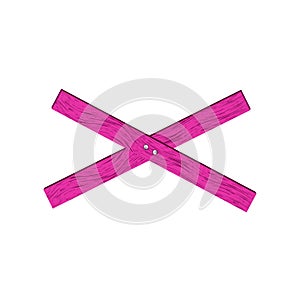 Pink wooden barrier in cross shape