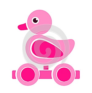 Pink wooden duck pull toy