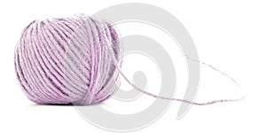 Pink wool clew, knitting yarn ball isolated on white background