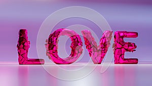 The pink word LOVE explodes into a small particles.