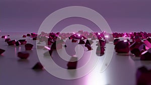 The pink word LOVE explodes into a small particles. 3D animation