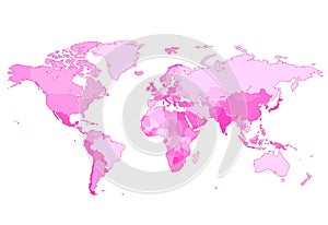 Pink World map with countries