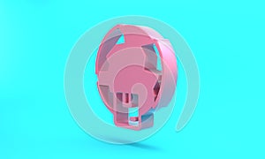 Pink Worldwide shipping icon isolated on turquoise blue background. Minimalism concept. 3D render illustration