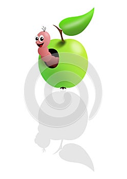 Pink worm in green apple